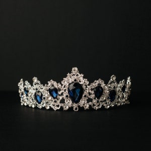 Michelle's Tiara in Blue Faux Sapphire in Silver White Gold Color Metal