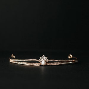 Avalyn’s Tiara - Yellow Gold Color Metal Clear Crystal Faux Diamond Small Petite Minimal Low Profile