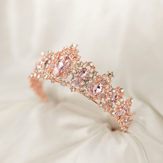 Rose Gold Tiara Headpiece with Pink and Clear Crystals Amazon.com: NODG Rose Gold Tiaras and Crowns for Women Pink  main image 4