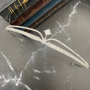 Ava’s Tiara - Silver White Gold Color Metal Clear Crystal Faux Diamond Small Petite Low Profile Minimal
