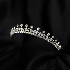 Rory's Tiara - Silver White Gold Color Metal With Faux Diamond Clear Crystals - Petite, Dainty, Minimalist, Low Profile, Small