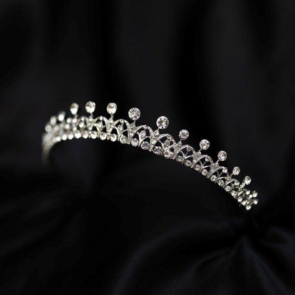 Rory's Tiara - Silver White Gold Color Metal With Faux Diamond Clear Crystals - Petite, Dainty, Minimalist, Low Profile, Small