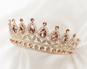 Saya's Tiara in Pink Coral Color Crystals & Gold Color Metal