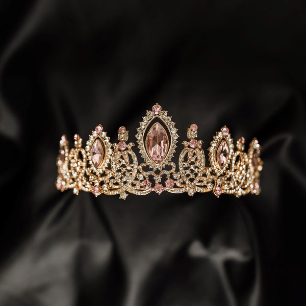Brianna’s Tiara in Pink & Gold - Diadem Crown Large Grand Grande Hair Head Piece Accessory Sparkly Shiny
