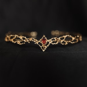 King's Crown in Gold Color Metal with Red Faux Ruby Color Crystal