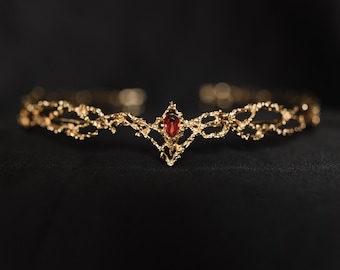 King's Crown in Gold Color Metal with Red Faux Ruby Color Crystal