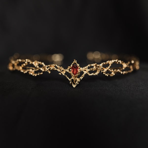 King's Crown in Red & Gold - Adjustable Metal Braid Crystal
