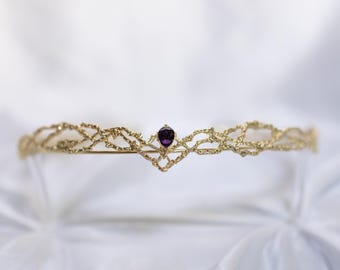 King's Crown in Purple & Gold - King Faux Amethyst Crystal Tiara