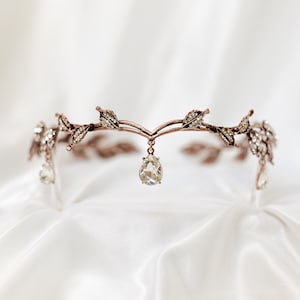 Octavia’s Crystal Drop Head Band in Antique Rose Gold Pink Color Metal