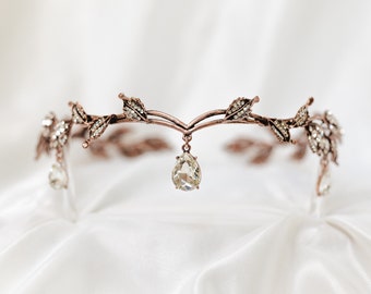 Octavia’s Crystal Drop Head Band in Antique Rose Gold Pink Color Metal