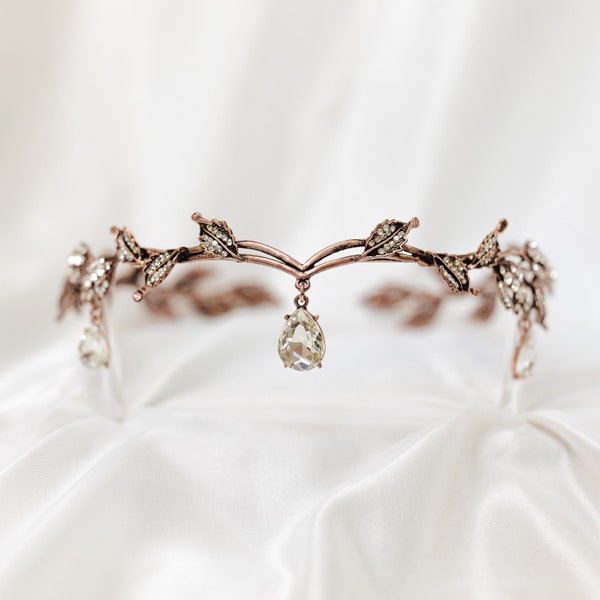 Octavia’s Crystal Drop Head Band in Antique Rose Gold Pink Color Metal