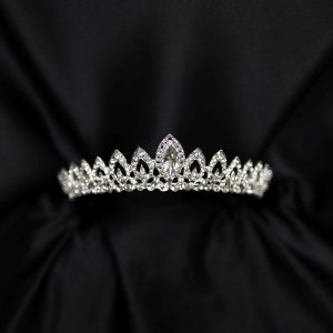 Amelia's Tiara - Silver White Gold Color Metal With Clear Crystal Faux Diamond Detail