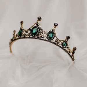 Cindy's Tiara in Green and Black - Baroque, Vintage, Classic Style Set In Gold Color Metal