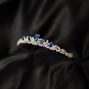 Sadie's Tiara in Blue & Silver - White Gold Color Metal, Faux Sapphire