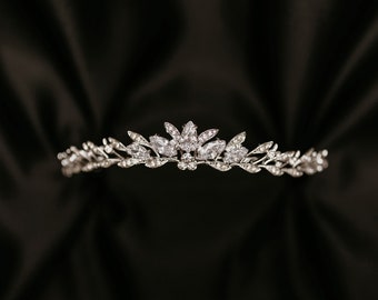 Lara's Tiara - Clear Crystal Faux Diamond Silver White Gold Color Metal