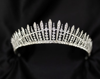 Theia’s Tiara in Silver White Gold Color Metal with Clear Crystal Faux Diamond