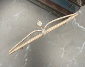 Ava s Tiara - Yellow Gold Color Metal Clear Crystal Faux Diamond Small Petite Minimal Low Profile