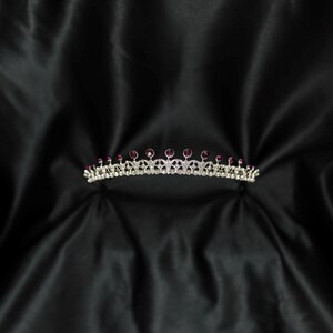 Rory's Tiara - Maroon Purple Color Crystals, Silver White Gold Color Metal With Faux Diamond Clear Crystals