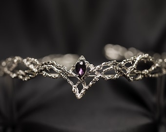 King's Crown in Purple Faux Amethyst & Silver Color Metal