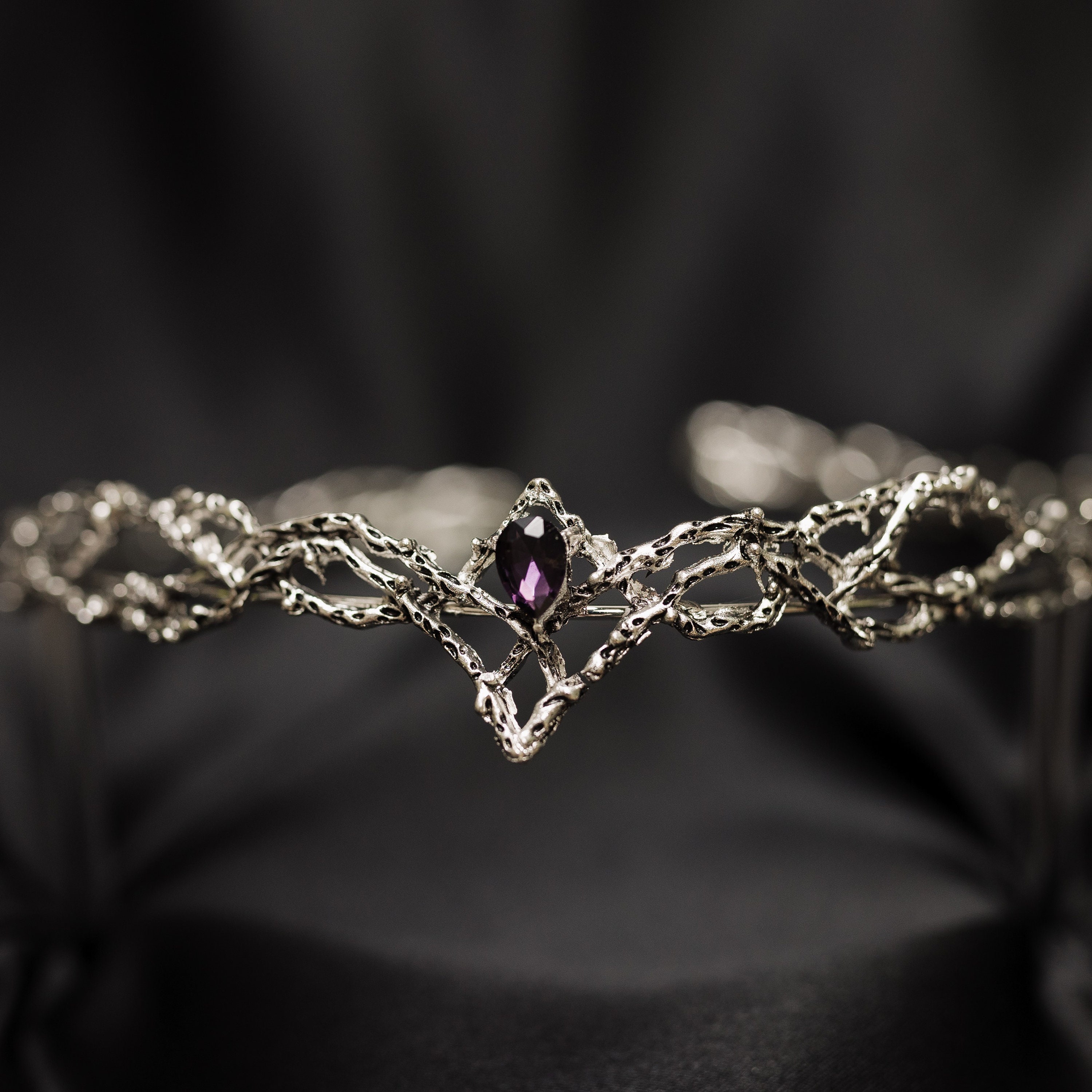 King's Crown in Purple & Silver -  Faux Amethyst, Silver Color Metal