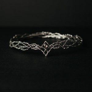 King's Crown in Silver White Gold Color Metal with Gray Color Crystal