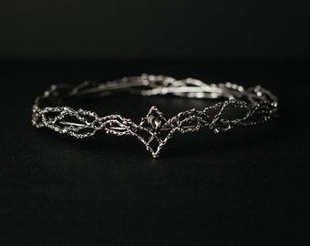 King's Crown in Silver White Gold Color Metal with Gray Color Crystal