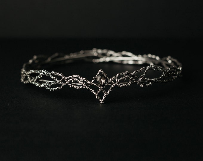 King's Crown in Gray & Silver - King Gray Crystal Metal Braid Tiara