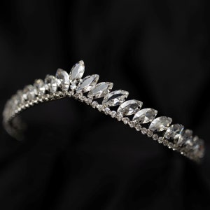 Sasha's Tiara in Silver White Gold Color Metal Clear Crystal Faux Diamond Classic Timeless Elegant Bride Bridal Diadem Crown image 3