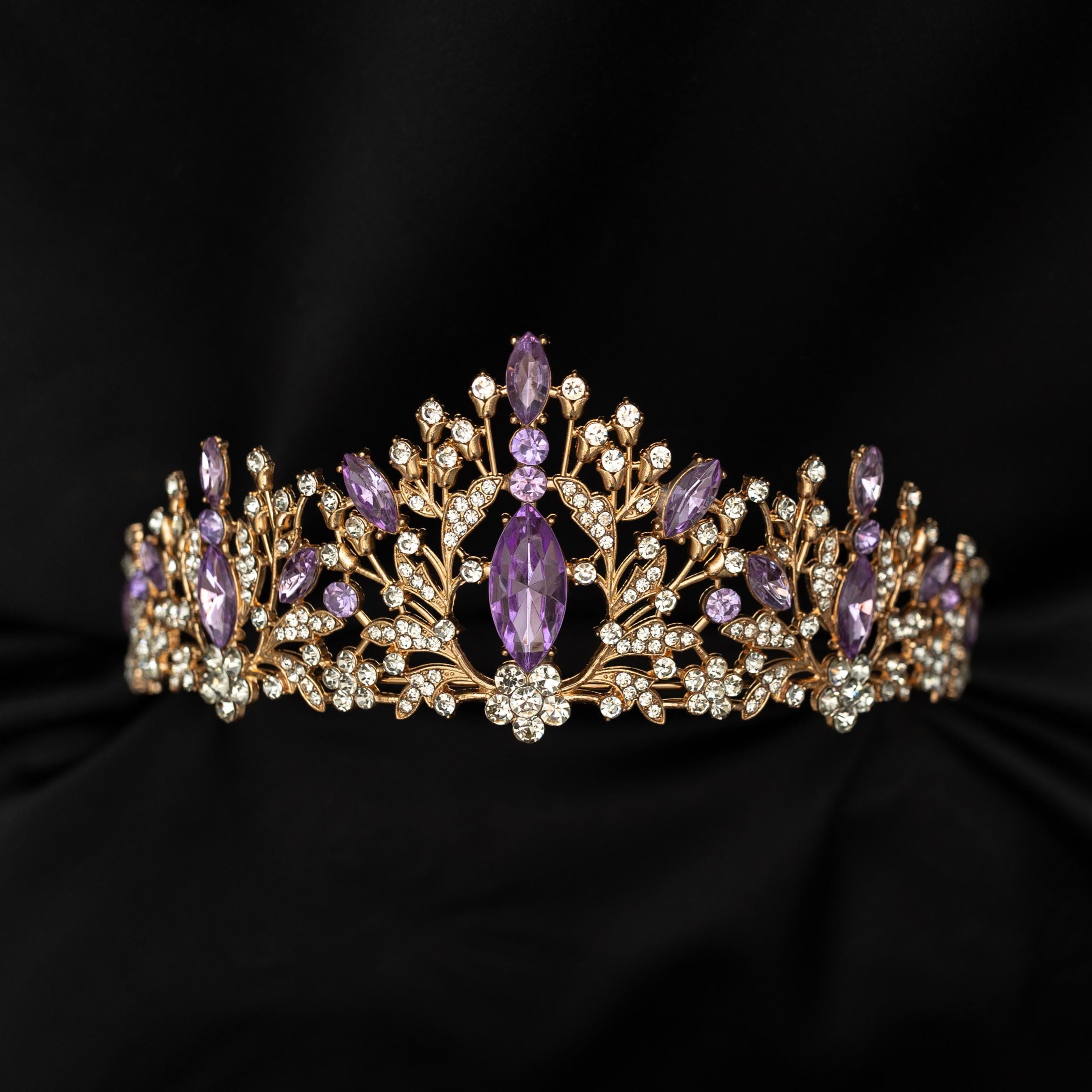 Elegant Floral Bronze Tiarawith purple and iridescent rhinestones Purple Bridal Tiara - Etsy main image 4