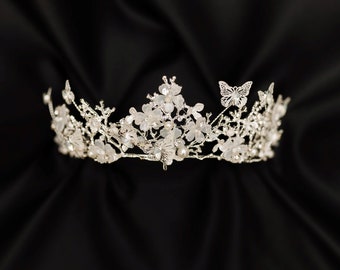 Verna’s Butterfly Tiara in Silver White Gold Color Metal