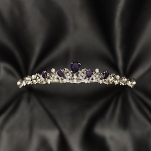 Sadie's Tiara in Purple & Silver - Crystal Tiara Low Profile, Leaf Design