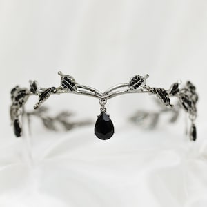 Octavia’s Crystal Drop Head Band in Antique Silver & Black