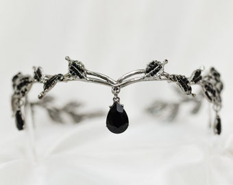 Octavia’s Crystal Drop Head Band in Antique Silver & Black