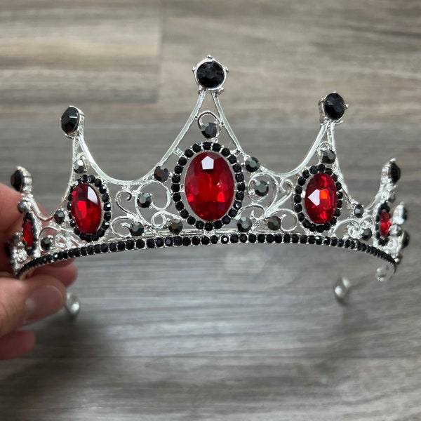 Cindy's Tiara with Red and Black Color Crystals in Antique Silver Color Metal