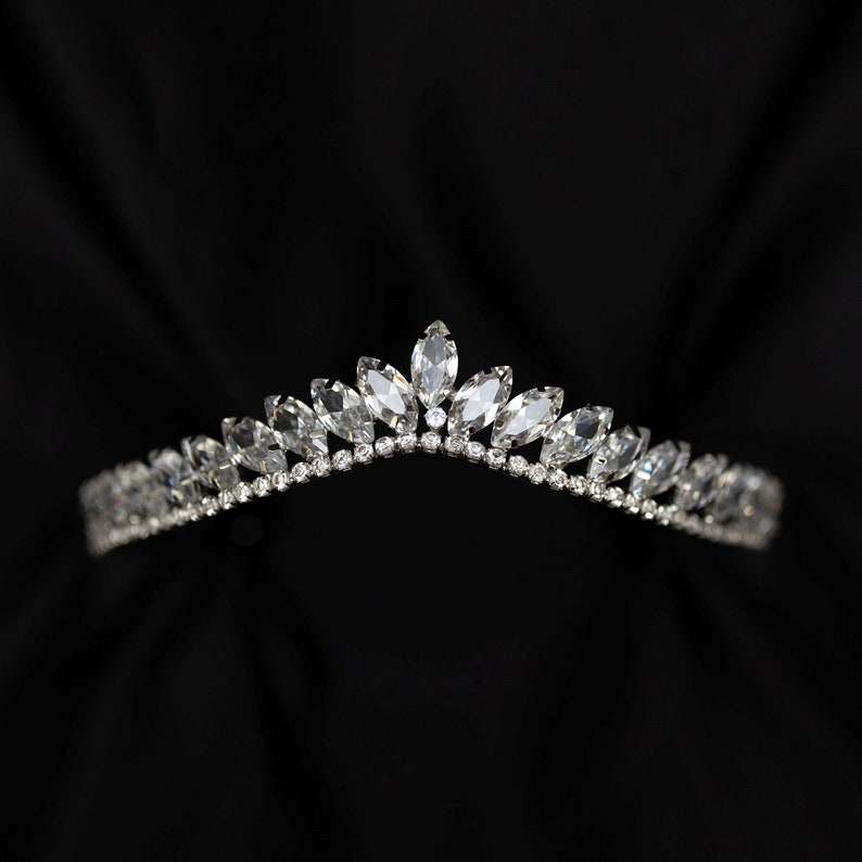 Sasha's Tiara in Silver White Gold Color Metal Clear Crystal Faux Diamond Classic Timeless Elegant Bride Bridal Diadem Crown image 2