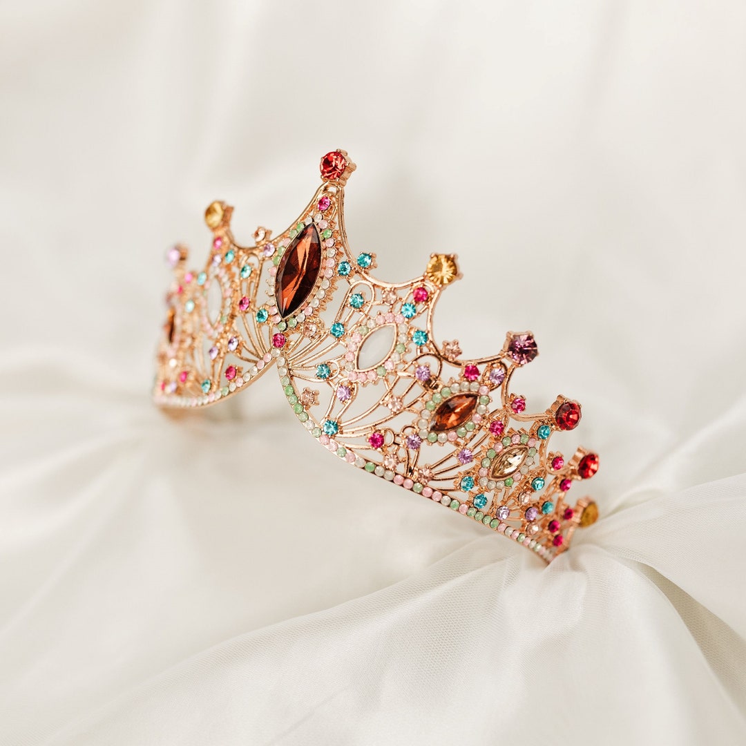 Vintage Multicolor Jeweled Tiara - Pink, Blue, Green, Gold Michelle main image 4