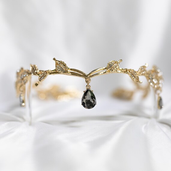 Theia Crystal Leaf Headband Golden Crystal Leaf Headband Tiara – Hair Cosmopolitan main image 2