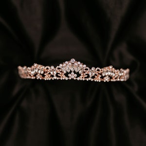 Lucy's Tiara - Rose Gold Pink Color Metal Clear Crystal Faux Diamond Detail