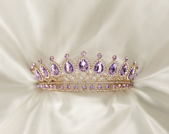 Saya's Tiara in Lavender Purple Color Crystals & Gold Color Metal