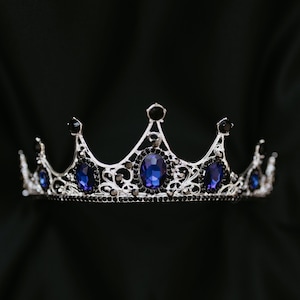 Cindy&#39;s Tiara in Blue Faux Sapphire & Silver White Gold Color Metal