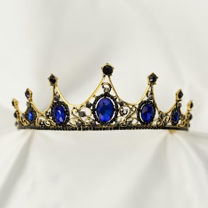 Cindy&#39;s Tiara in Blue Faux Sapphire & Gold Color Metal