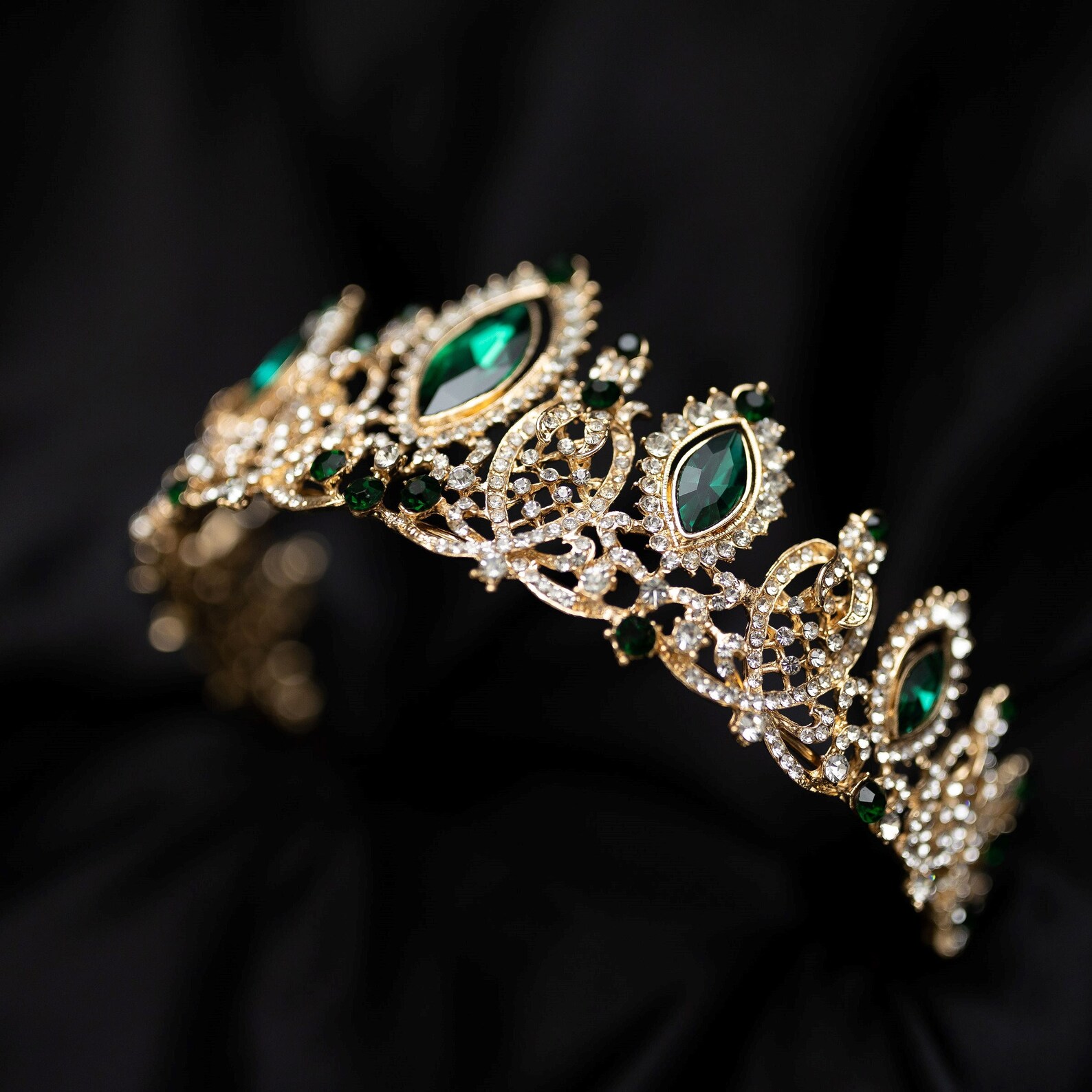 Brianna's Tiara in Green Faux Emerald & Gold Color Metal Etsy