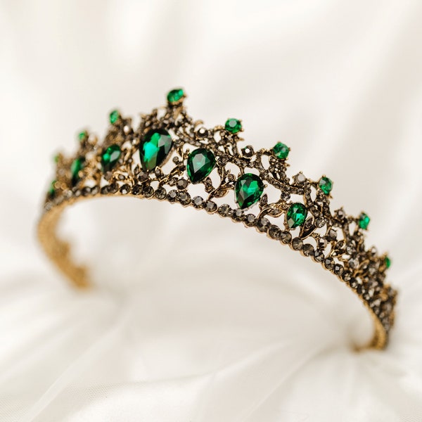 Finley’s Tiara in Green and Gray Color Crystals in Gold Color Metal