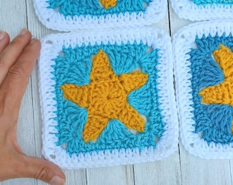 Digital Pattern Star granny square, crochet stars, starfish Afghan block, instant download pdf, pentagram crochet pattern