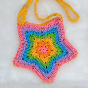 Rainbow Star Purse digital crochet pattern, instant download star cross body bag, easy skill level crochet star handbag instructions