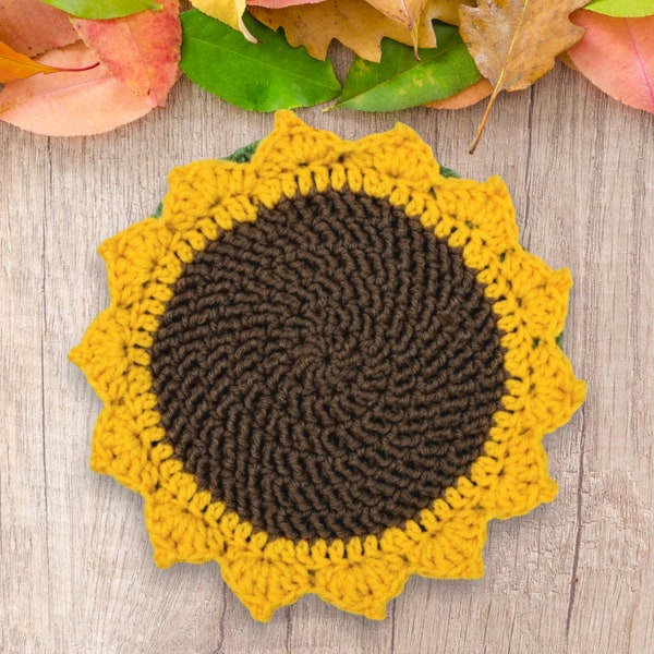 Sunflower potholder crochet pattern, Farmhouse home decor sunflower hotpad, instant download easy digital crochet trivet instructions