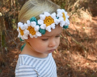 Flower crown pattern- digital crochet pattern- crochet flower tutorial - boho flower crown headband - toddler flower girl headwrap pattern