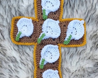 Easter Lily Granny Square, crochet Granny Square pattern, Easter Lily Cross, instant download crochet pattern, crochet flower afghan block