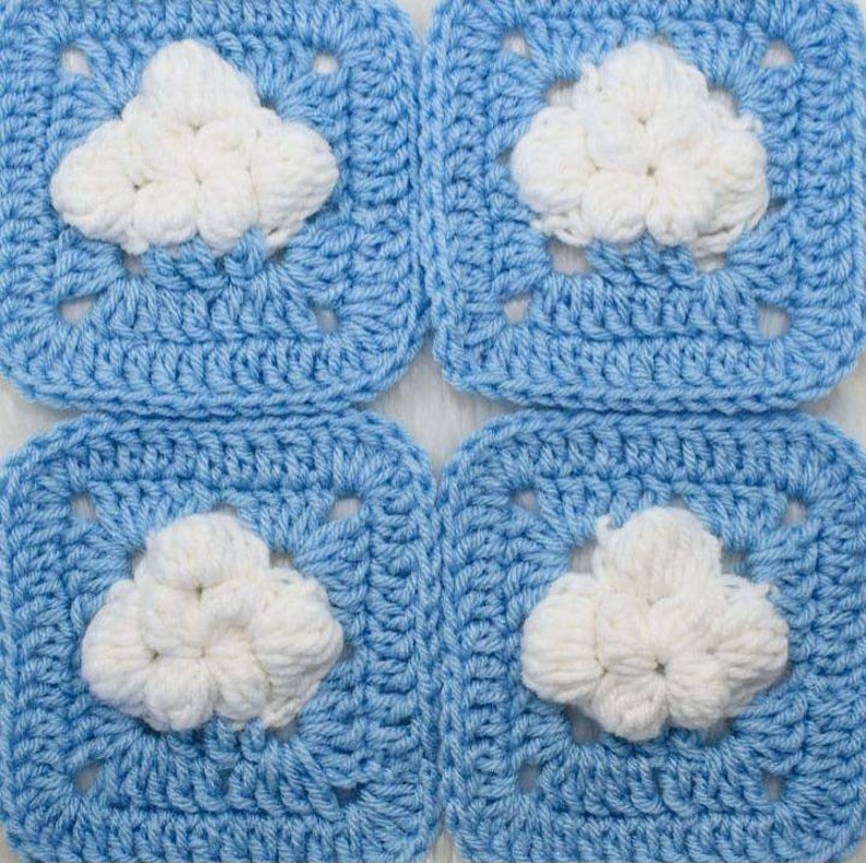 Digital Pattern Cloud granny square, crochet clouds, sky blue cloud Afghan block, instant download pdf, Intermediate level crochet pattern image 4