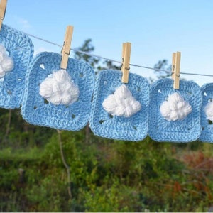 Digital Pattern Cloud granny square, crochet clouds, sky blue cloud Afghan block, instant download pdf, Intermediate level crochet pattern image 2